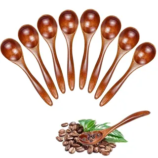 LPAMABA Holzlöffel 8 Stück Handgefertigter Holzlöffel Klein Holz Suppenlöffel Natürlicher Holz Suppenlöffel Ramen LöFfel Wooden Spoon Gewürzlöffel Honiglöffel für Tee Honig Zucker Reis Mischen (13cm)