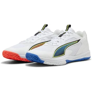 Puma Accelerate PRO 4 Game ON Hallenschuh, White-Glowing RED-Ultra Blue, 47 EU, Puma Weiß, leuchtendes Rot, Ultrablau, 48.5