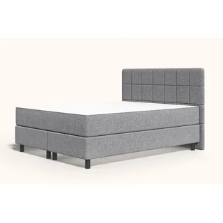 Emma Original Boxspringbett 200x200 cm - hellgrau - Füße Holz - Kopfteil klassisch