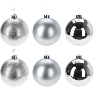 6 x Weihnachtskugeln aus Kunststoff Ø 12 cm - Silber matt + Glanz + Glitzer | Wetterfest frostsicher - Christbaumkugeln für Innen und Außen - Weihnachtsbaumkugeln Kunststoff