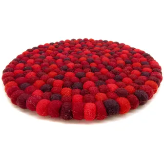 feelz Filzuntersetzer rund 22cm rot Handarbeit Topfuntersetzer bunt Bunte Filzkugel Untersetzer aus Filz