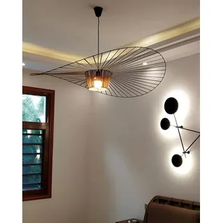 GLZXMQBP Vertigo Lampe 140cm Copper Pendelleuchte Vintage Retro Pendelleuchten Deckenleuchten Glas + Polyurethan, Stoff Hut Modernes Design Wohnzimmer Küche Badezimmerbeleuchtung, E27 (140CM, Copper)