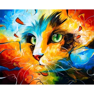 Meecaa Malen nach Zahlen Farbige Katze Tier Abstrakt Kit für Erwachsene Anfänger DIY Ölgemälde 40,6 x 50,8 cm (Farbe Katze, gerahmt)