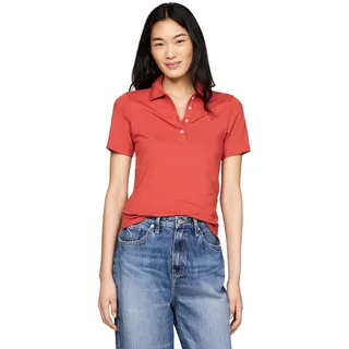 Tommy Hilfiger Damen Poloshirt Kurzarm Slim Fit, Rot (Terra Red), XL