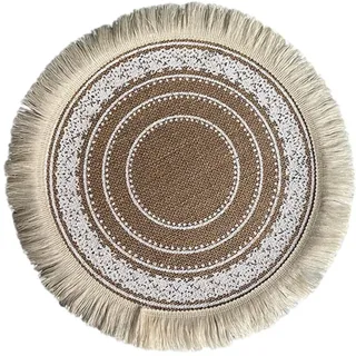 Lambo Bedrucktes Rundes Gewebte Platzset, Runde Platzsets, Mandalas Boho Tischsets Mit Quaste, Tischset Rund, Platzset Rund, Rustikale Jute Platzset Für Esszimmer Küche Tischdekoration, 38cm