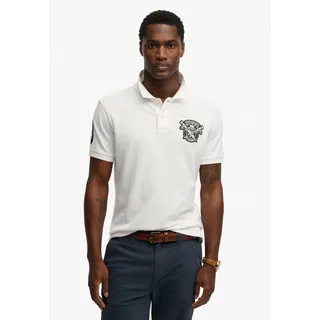 Poloshirt SUPERDRY "CREST POLO", Herren, Gr. XXL, weiß (optic), Single Jersey, Obermaterial: 100% Baumwolle, bedruckt, relaxed fit normal, Rundhals, Shirts, mit Markenlabel, aus Baumwolle, Relaxed Fit, bedruckte Optik