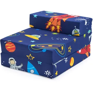 Ready Steady Bed Klappbares Kinder Schlafsofa | Einzelner Klappbarer Schlafsessel | Bequeme Kinderzimmermöbel für Wohnzimmer und Spielzimmer (Weltraum Junge)