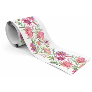 Muralo Bordüre Selbstklebend Rosa Blumen, Wandbordüre - 10x300 cm