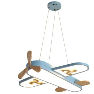 WJLL Kinderzimmer Pendelleuchte LED Holz Kunst Deckenleuchte moderne Cartoon Flugzeug Kronleuchter mit Fernbedienung Augenschutz hängende Leuchte Restaurant Studie Schlafzimmer Hängelampe,Blau