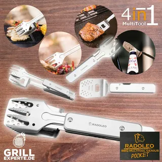 RADOLEO RADOLEO® Grill-Multi-Tool GENIUS POCKET Grillbesteck | Zange/Wender/Gabel/Flaschen√∂ffner - 4in1