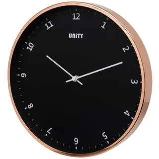 Unity-Wanduhr, Plymouth Roségold, modern, Schwarzem Zifferblatt, 30 cm