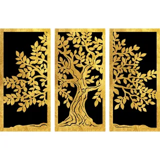 Wandbild OTTO HOME "Goldbild Lebensbaum 3er Set, 100x70cm inkl. rückseitiger Aufhängung", gold (farbe bild(er): schwarz), B:100cm H:70cm T:0,4cm, Acrylglas, Bilder, Lebensbaum-Wandbilder mit handveredelten Blattgold-Applikationen