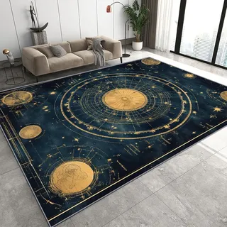 Generisch Astrologie Teppich Wohnzimmer 140x200 cm 3D Vintage Astronomie rutschfest Teppich Kurzflor Pflegeleicht Teppiche Für Jugendzimmer Schlafzimmer B-278
