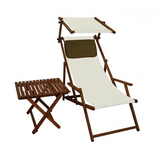 Erst-Holz Sonnenliege weiß Liegestuhl Sonnendach Tisch Kissen Gartenliege Holz Deckchair 10-303 S T KD