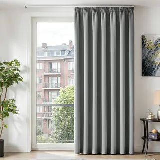 TOPICK Gardinen Vorhänge Verdunklungsvorhänge H245xB200 1 Stück Hellgrau | Gardinen mit Kräuselband Schlafzimmer Vorhänge Blickdicht Wohnzimmer Blackout Curtain Living Room Gardinen für Schienensystem