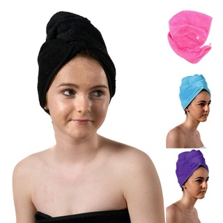 aztex Luxus Haarturban-Handtuch, Kopftuch, Haartrockentuch mit Schlaufe und Knopfverschluss, saugfähig, leichte Baumwolle, 64 x 23 cm, Schwarz