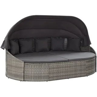 vidaXL Outdoor Sonneninsel mit Dach Gartenliege Liege Insel Gartenmöbel Lounge Sitzgruppe Gartenmuschel Sonnenliege Poly Rattan Grau