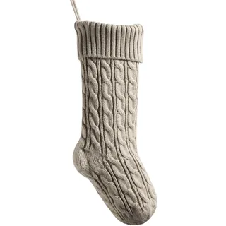 meioro 46cm Große Weihnachtsstrumpf, Kabel Gestrickt Nikolausstrumpf für Kinder, Klassische Weihnachtsstrümpfe Kamin Hängende Strümpfe für Familie Urlaub Party Dekorationen (Khaki)