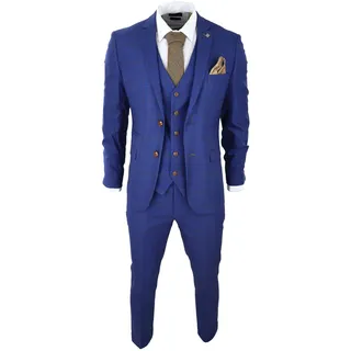 TruClothing.com Herren Anzug Blau Braun Karo 3 Teilig Hochzeit Prom Rennen Prinz den Wales - 50