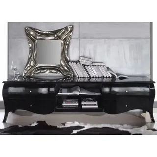 Casa Padrino Luxus Neo Barock TV Kommode Schwarz Hochglanz 220 x 53 x 53 cm - Neobarock Fernsehschrank Sideboard