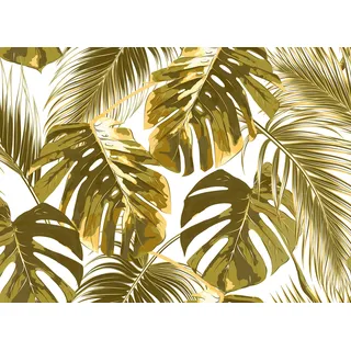 LIVING WALLS Fototapete "Designwalls Palm Leaves 2" Tapeten Vlies, Wand, Schräge, Decke Gr. B/L: 3,5 m x 2,55 m, braun (gold, braun, weiß) Fototapeten Blumen