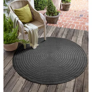 the carpet Santo Plus Outdoor Teppich – Wetterfest & Pflegeleicht, Balkon Teppich, Terrasse & Garten, Flachgewebe Indoor & Outdoor, Modern für Wohnzimmer & Schlafzimmer, Anthrazit, 120 cm Rund