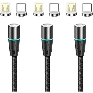 N. NETDOT 12th Generation Magnetisches Ladekabel,[1m/3 Pack schwarz] Schnellladung und Datenübertragung für Micro-USB/USB-C Smartphones