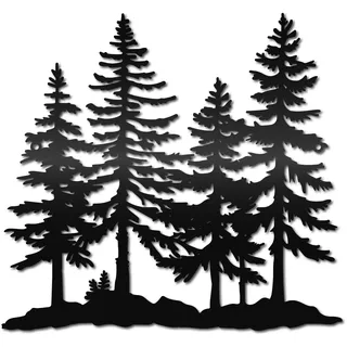 CREATCABIN Schwarzwald Wandkunst Metall Eisen Wanddekoration Skulptur Kiefernbaum Aufhängen Rustikales Ornament Schilder Für Wohnzimmer Zuhause Büro Garten Balkon Außen Innendekoration 30x28cm