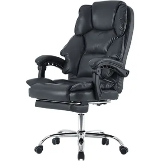 BS-12 Schwarz Schreibtischstuhl Bürostuhl Gamingstuhl Chefsessel Fußstütze