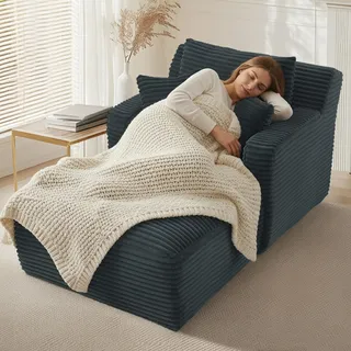 Anwick 166cm Chaiselongue Sofa Indoor, Übergroße Loungesessel aus Cord-Gewebe, Bodenlose Cloud-Sofa & Lesesessel, Deep Seat Schlafsofa Liege für Wohnzimmer, Keine Montage Erforderlich (Grau)