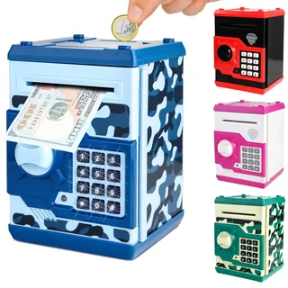 Elektronische Spardose Mit Geldautomat Für Kinder Ab 3 Jahren, Weihnachtsgeschenk Für Jungen, Zahlenschloss-tresor Für Münzen Und Scheine (blau)