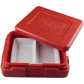 Thermo Future Box |Thermo Mini Menü Lunch Box rot|Lunchbox Set mit 2-geteilter Porzellanschale und Silikondeckel blau| Menübox mit Porzellan | Expandiertes Polypropylen | 3L