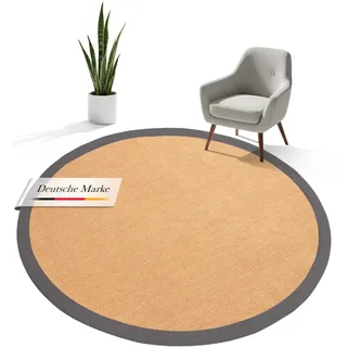 carpetfine Sisalteppich Rund Grau Ø 120 | Moderner Teppich für Wohn- und Schlafzimmer