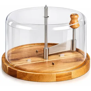 Neustanlo | Käsehobel mit Haube | Tête de Moine Girolle aus Edelstahl | FSC Akazienholz Ø 21,7 cm | Käse Schaber mit Drehmechanismus | stilvolle Käseplatte mit Abdeckung