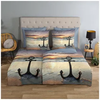 TRAUMSCHLAF Bettwäsche Anker, Renforce, 2 teilig, maritimes Design aus 100% Baumwolle bunt