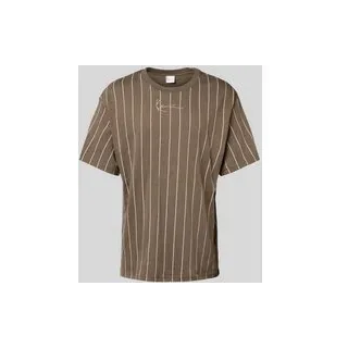 T-Shirt mit Label-Stitching, Khaki, XS