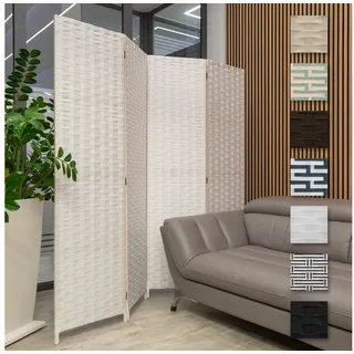 HEXIM Paravent 180x180 cm - Trennwand 4-teilig klappbar für Innenbereich - Raumteilung Dekoration Blickfang freistehend tragbar Privatsphäre (LR194-weiß)