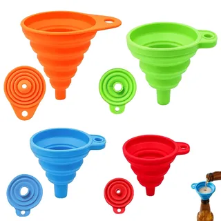 Fopdmzm 4 Stück faltbare Silikon Trichter Set, Küchentrichter in 4 Grössen, praktischer Trichter für Bier & Öl