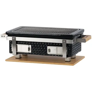 BBQ-Toro Keramik Tischgrill mit Holzunterlage | 50 x 23 x 17 cm | Hibachi Tischgrill ohne Strom | Schwarz | Minigrill Holzkohle, Kohlegrill Camping Grill Holzkohle, Mini Grill, Holzkohletischgrill
