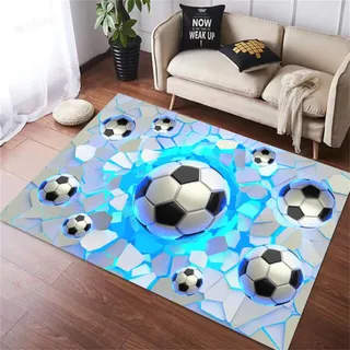 3D FußBall Bedruckter Kinder Teppich Junge FußBall Geschenk MäDchen Teenager Schlafzimmer Sport Thema Deko Rug Kinderzimmer Wohnzimmer Carpet FußBallfans Farbe Anti-Rutsch (Farbe 4,120x160 cm)