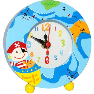 alles-meine.de GmbH Lernuhr/Tischuhr - Pirat & Schatzkarte - aus Holz/für Kinder - Analog - für Jungen - Stabiler große Tisch Uhr - Kinderzimmer - Piratenschiff/Holzuhr..