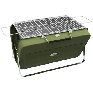 MC Star Holzkohlegrill Koffergrill, Mini-Kohlegrill, klappbar, mit Kohleschale und Ascheauffangschale, Metallgehäuse, Grün