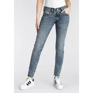 Slim-fit-Jeans HERRLICHER "TOUCH" Gr. 27, Länge 30, blau (sea foam) Damen Jeans Röhrenjeans mit verzierten Gesäßtaschen