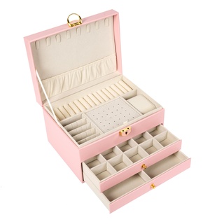 BESTIF Schmuckkästchen Schmuckbox Schmuckkasten Groß Ketten PU Leder Jewellery Box (Rosa)
