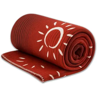 geborgenschlafen SONNENGRUß Kuscheldecke 150x200 cm aus 100% Bio-Baumwolle GOTS Zertifiziert – Jacquard Wohndecke wendbar mit Häkelkante – Sofadecke Tagesdecke Baumwolldecke Made in Germany(Rot)