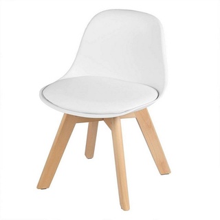 Woltu Stuhl, Kinderstuhl mit Holzbeinen Sitzhöhe 33cm mit Rückenlehne für Kinderzimmer PP+PU, Weiß weiß