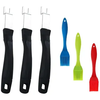 Grillrostheber, Grillrost Heber Werkzeug, Edelstahl Heber für Grillrost, BBQ Werkzeuge Zubehör, mit Grillbürste, Ideal für BBQ und Camping, Anti-Verbrühung, Universal-Griffe, Robust, 3PCS
