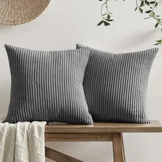 45 X 45 Cm Große, Dunkelgraue, Weiche Und Flauschige Samtkissenbezüge, 2er-set Mit Streifenmuster, Sofakissenbezüge, Moderne Dekoration Für Sofa, Bett, Wohnzimmer, Schlafzimmer, Winter Und Herbst