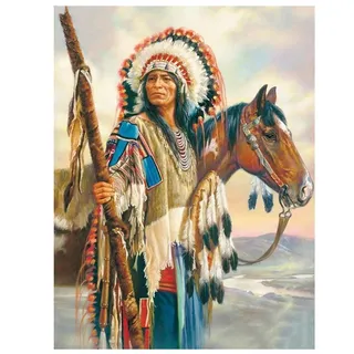 5D Diamond Painting Erwachsene Kit,Indianer Männer Pferde Diamant Painting Bilder,DIY Diamond Art Erwachsene Kinder Kristall Strass Kreuzstich Stickerei Malen Nach Zahlen Wand Deko Geschenke,30x50cm