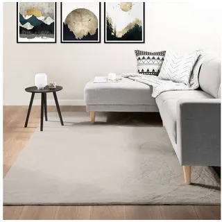 Vimoda Teppich Bobby, Anti Rutsch Waschbar, kuschelig, Rechteckig, Höhe: 10 mm, Fellteppich Uni, Wohnzimmer, Schlafzimmer, Küche beige|braun Rechteckig | 200 cm x 280 cm x 10 mm